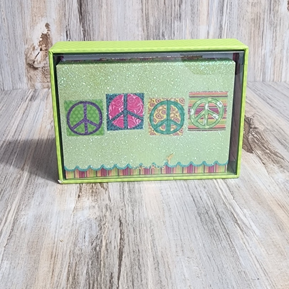 NEW Papyrus Glittery Peace Sign Advocate Artist With Envelopes Box Set of 14